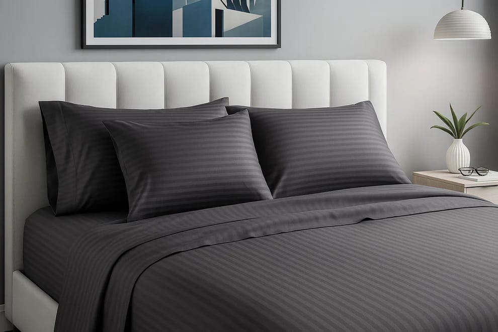 Striped Cotton Fitted Bedsheet (1 Bedsheet + 2 Pillowcases)
