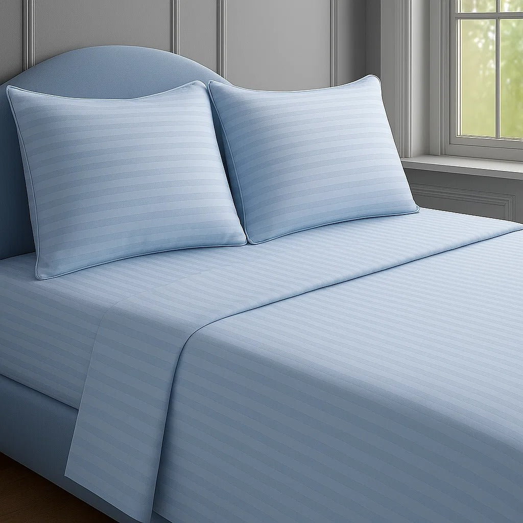 Striped Cotton Fitted Bedsheet (1 Bedsheet + 2 Pillowcases)
