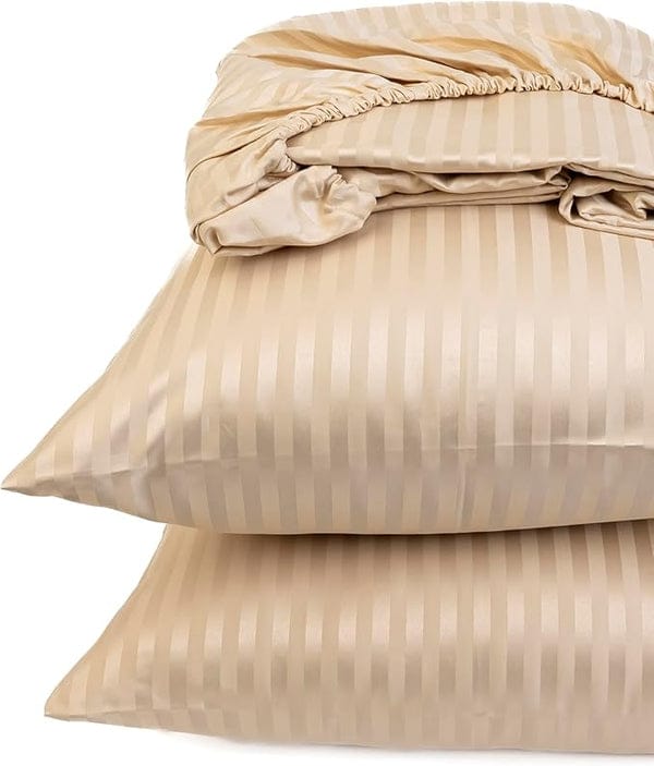 Striped Cotton Fitted  Bedsheet  (1 Bedsheet + 2 Pillowcases)